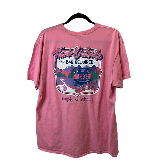 Simply Southern Pink Graphic Tee Think Outside No Box Required Womens Size L - Picture 1 of 6